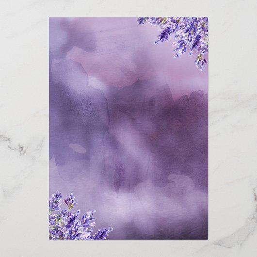 我々は月ラベンダーの赤ちゃんシャワー海軍の金ゴールドの上にいる 箔招待状 (裏面)