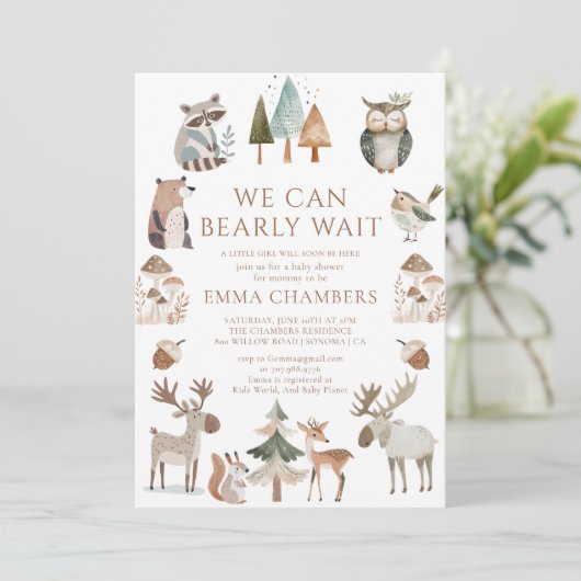 我々は木地動物の赤ちゃんシャワーを待つことができる 招待状 (スタンド正面)