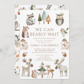 我々は木地動物の赤ちゃんシャワーを待つことができる 招待状 (正面/裏面)