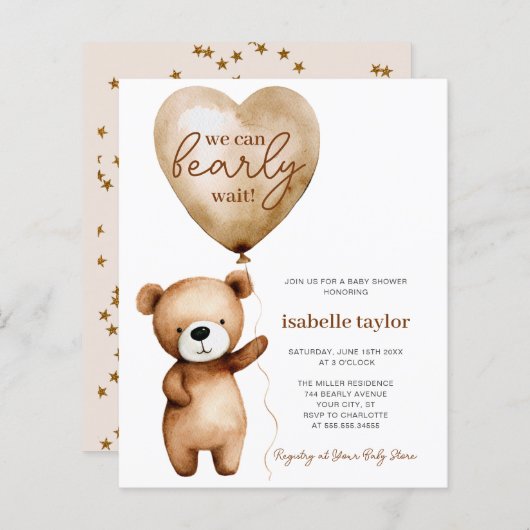 我々は格別に待つことができるバジェット赤ちゃんシャワー招待状 (正面/裏面)