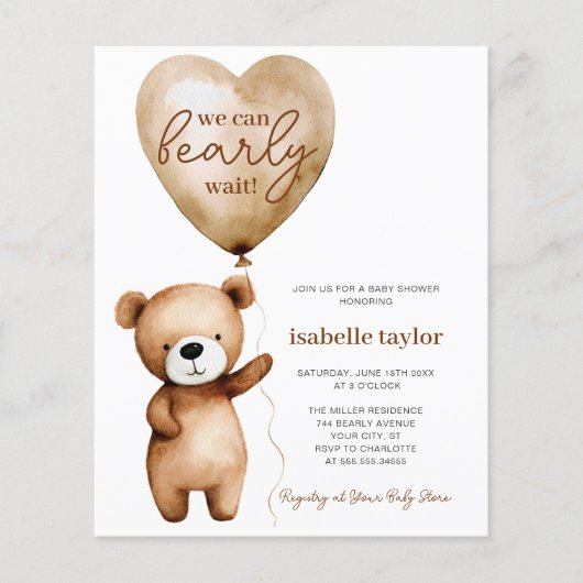 我々は格別に待つことができるバジェット赤ちゃんシャワー招待状 (正面)