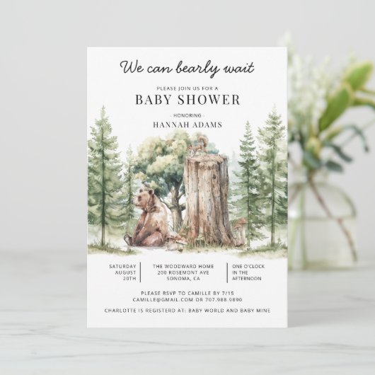我々は森林ベアーフォレストのベビーシャワーを待つことができる 招待状 (スタンド正面)