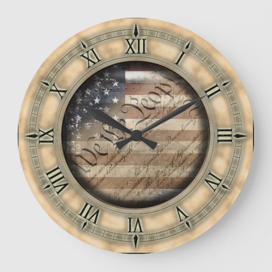 我々は民ヴィンテージ旗の壁時計 ラージ壁時計 (正面)