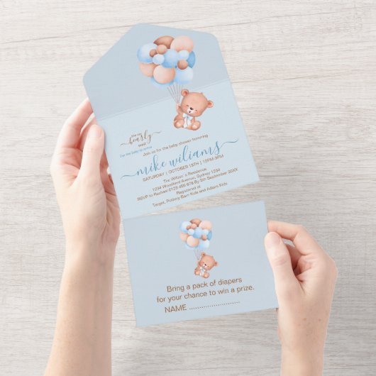 我々は水の色のクマを待つことができる オールインワン招待状 (貼ってはがせる)