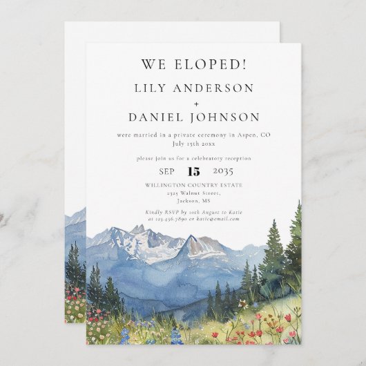 我々は水の色の山の駆け落ち結婚の 招待状 (正面/裏面)