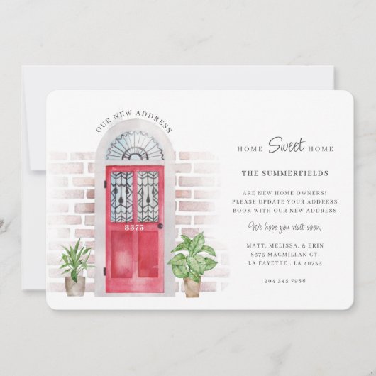 我々は水の色シックな赤いドア移動を移動 案内状 (正面)