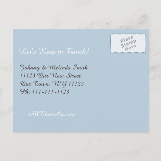 我々は水上を飛んで白い雪の緑を移動した 案内ポストカード (裏面)