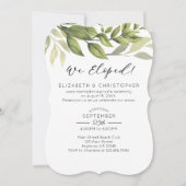 我々は水彩緑の落ち結婚着きを駆け落ち 招待状 (正面)