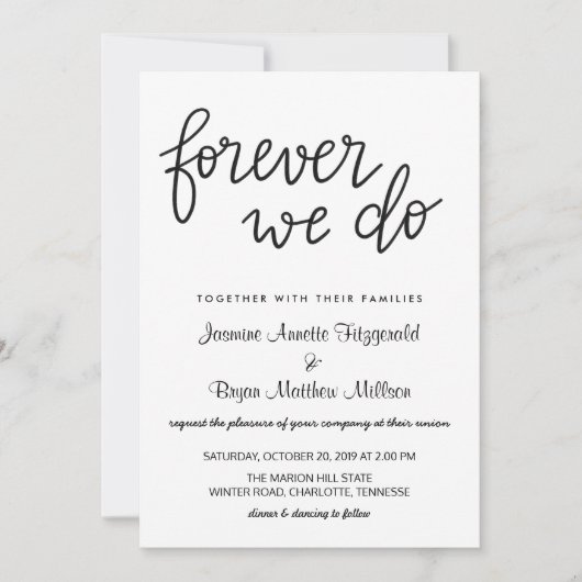 我々は永遠に手書きスクリプモダントを結婚行う 招待状 (正面)