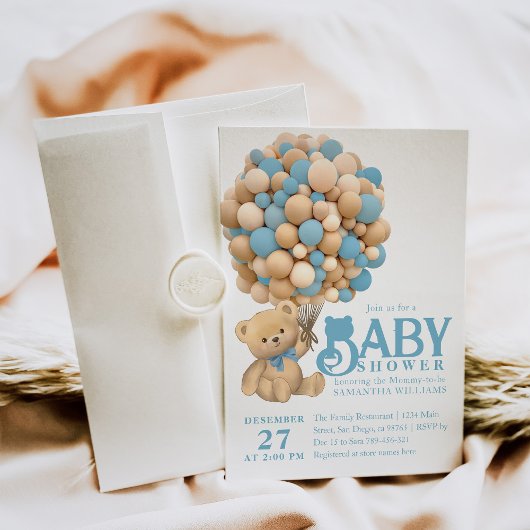 我々は熊の男の赤ちゃんシャワーモダンを待つことができる 招待状