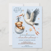 我々は熊の男の赤ちゃんシャワーモダンを待つことができる 招待状 (正面)