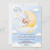 我々は熊の男の赤ちゃんシャワーモダンを待つことができる 招待状 (正面)