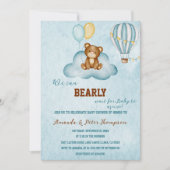 我々は熱気球の赤ちゃんシャワーを待つことができる 招待状 (正面)