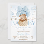 我々は熱気球の赤ちゃんシャワーを待つことができる 招待状 (正面)