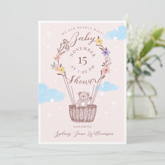 我々は熱気球テディベアピンクのテディベアを待つことができる 招待状 (スタンド正面)