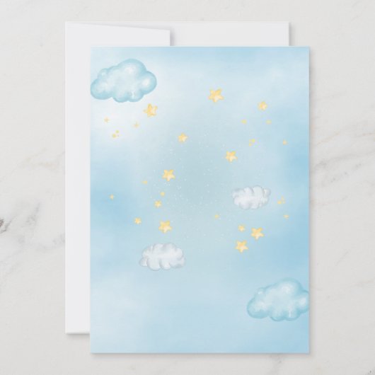 我々は男の子の赤ちゃんのシャワーを心から待つ 招待状 (裏面)