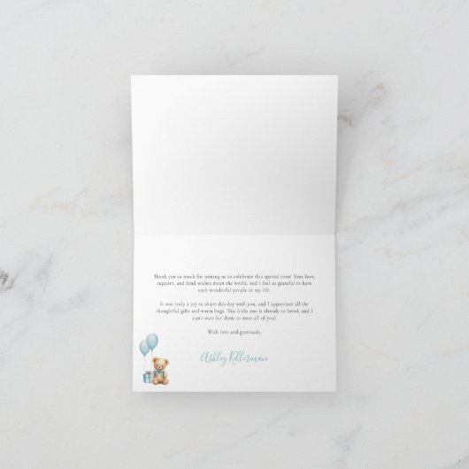 我々は男の子の赤ちゃんシャワーを待つことができる サンキューカード (内部)