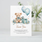 我々は男の子の赤ちゃんシャワーを待つことができる サンキューカード (スタンド正面)