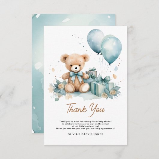 我々は男の子の赤ちゃんシャワーを待つことができる サンキューカード (正面/裏面)