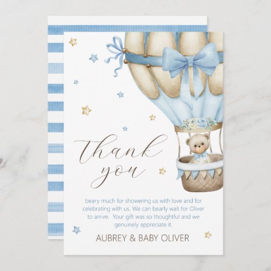 我々は男の子の赤ちゃんシャワーを待つことができる サンキューカード (正面/裏面)