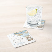 我々は男の子の赤ちゃんシャワーを待つことができる スクエアペーパーコースター (インサイチュ)