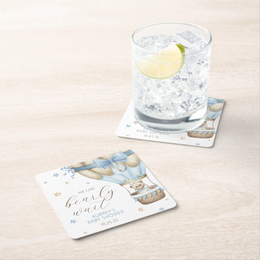 我々は男の子の赤ちゃんシャワーを待つことができる スクエアペーパーコースター (インサイチュ)