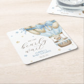 我々は男の子の赤ちゃんシャワーを待つことができる スクエアペーパーコースター (アングル)