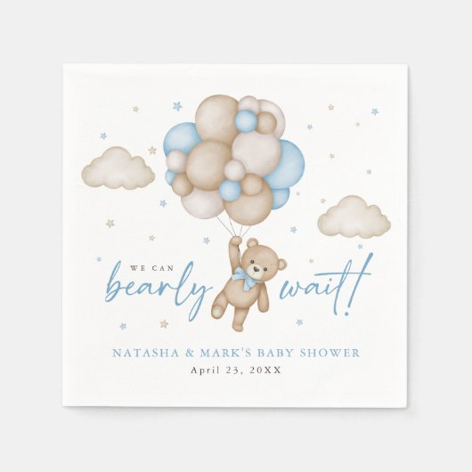 我々は男の子の赤ちゃんシャワーを待つことができる スタンダードカクテルナプキン (正面)