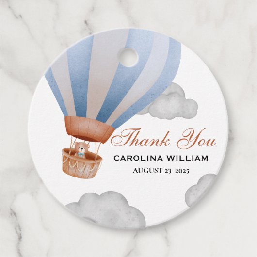 我々は男の子の赤ちゃんシャワーを待つことができる フェイバータグ (正面)