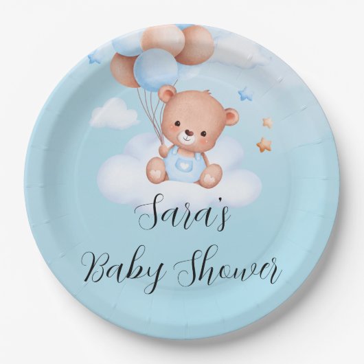 我々は男の子の赤ちゃんシャワーを待つことができる ペーパープレート (正面)