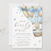 我々は男の子の赤ちゃんシャワーを待つことができる 招待状 (正面)