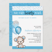 我々は男の子の赤ちゃんシャワーを待つことができる 招待状 (正面/裏面)