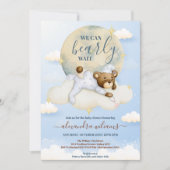 我々は男の子の赤ちゃんシャワーを待つことができる 招待状 (正面)