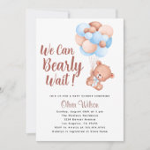 我々は男の子の赤ちゃんシャワーを待つことができる 招待状 (正面)