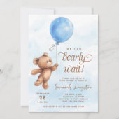 我々は男の子の赤ちゃんシャワーを待つことができる 招待状 (正面)
