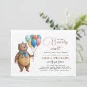 我々は男の子を待つことができる気球のベビーシャワー 招待状 (スタンド正面)