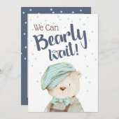 我々は男の子ウッドランド熊ベビーシャワーを待つことができる 招待状 (正面/裏面)