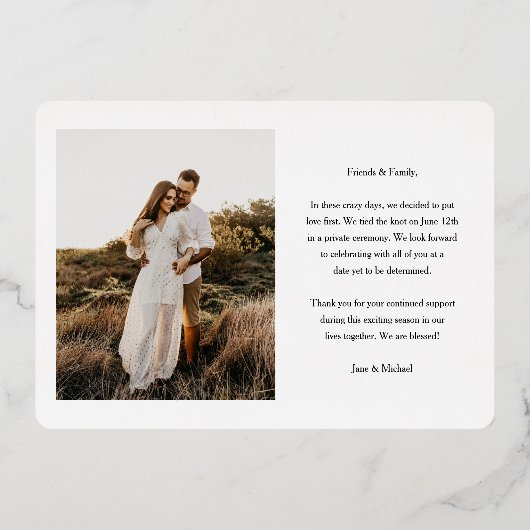 我々は発表フォイル実在の見出しを駆け落ち 箔招待状 (裏面)