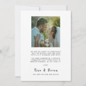 我々は白エレガント文字の写結婚真を駆け落ち 案内状 (裏面)