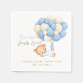 我々は真摯に待つことができるテディバルーン男の赤ちゃんシャワー スタンダードカクテルナプキン (正面)