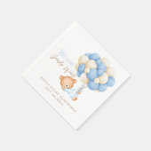 我々は真摯に待つことができるテディバルーン男の赤ちゃんシャワー スタンダードカクテルナプキン (角)