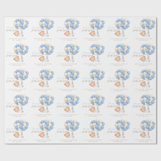 我々は真摯に待つことができるテディバルーン男の赤ちゃんシャワー ラッピングペーパー (フラット)