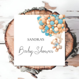 我々は真摯に待つことができるテディブルーバルーンセベトト スタンダードカクテルナプキン