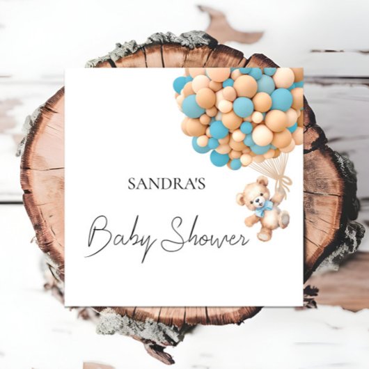 我々は真摯に待つことができるテディブルーバルーンセベトト スタンダードカクテルナプキン