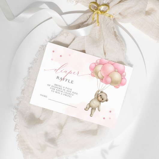 我々は真摯に待つことができるテディベアガールおむつラッフル エンクロージャーカード