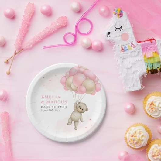 我々は真摯に待つことができるテディベアガールベイビーシャワー ペーパープレート (パーティー)