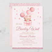 我々は真摯に待つことができるテディベアガールベイビーシャワー 招待状 (正面/裏面)