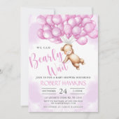 我々は真摯に待つことができるテディベアガールベイビーシャワー 招待状 (正面)