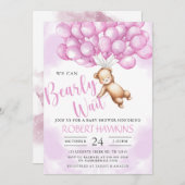 我々は真摯に待つことができるテディベアガールベイビーシャワー 招待状 (正面/裏面)