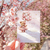 我々は真摯に待つことができるテディベアガールベイビーシャワー 招待状